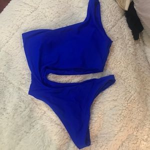 Cobalt Blue cutout one shoulder one piece swimsuit